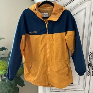 Columbia Navy Blue & Mustard Yellow Hooded Windbreaker Jacket, Women’s Medium